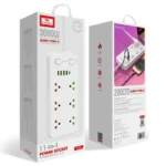 چند راهی 6 خانه برق ارت دار ارلدام ES-SC09 با کابل 2 متری + شارژر USB و Type-C